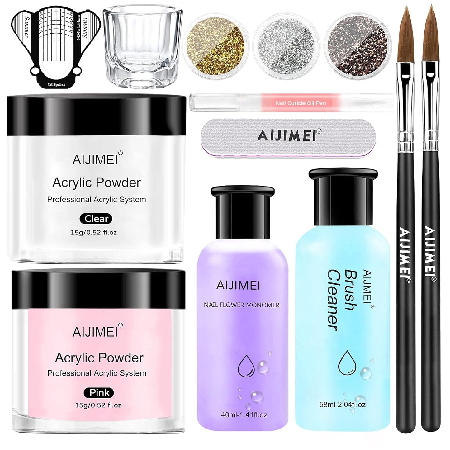 Acrylic Powder Nail Kit with Professional Liquid Monomer, Brush Cleaner, and Tools Set for Nail Extension System