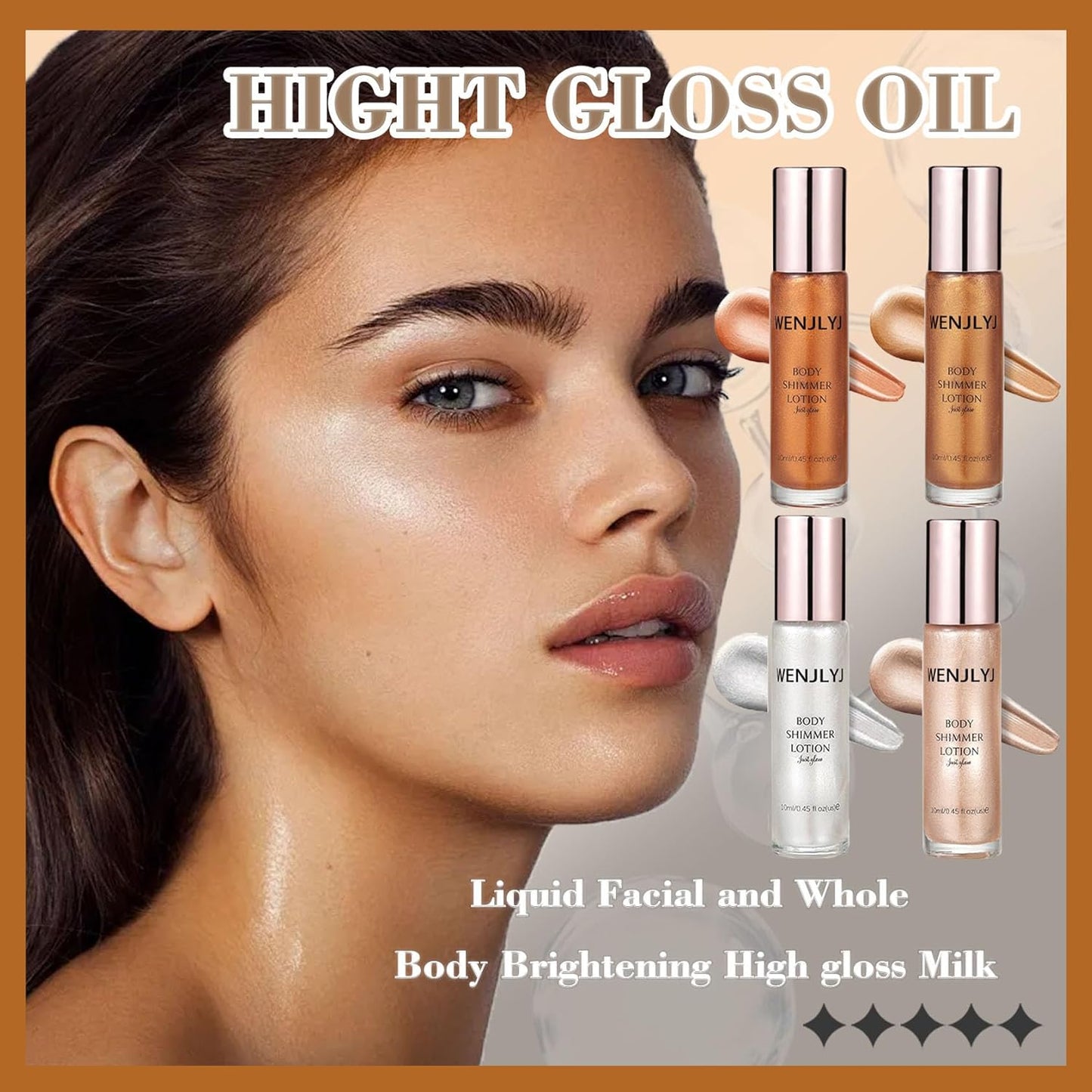 Glow On-the-Go: Waterproof Body Shimmer Oil Set - 4 High Gloss Luminizers for Face & Body