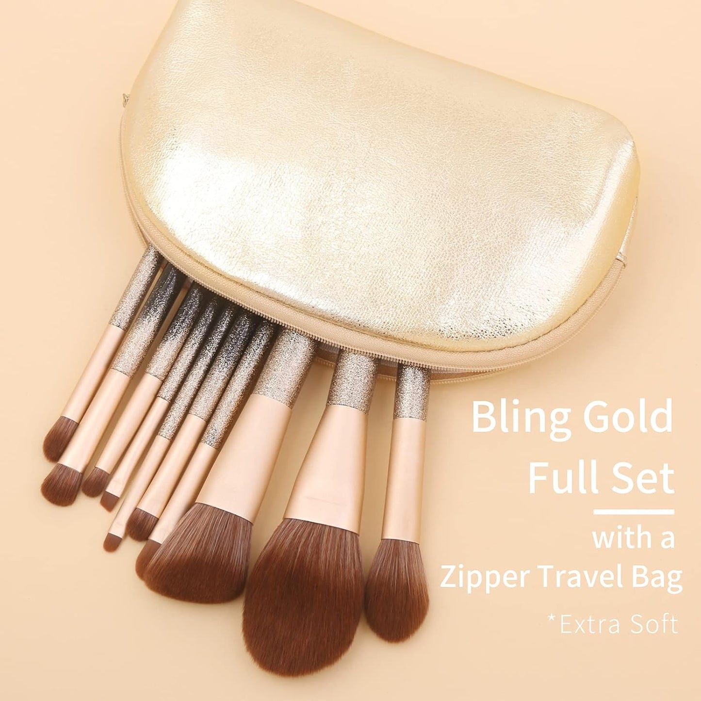 Elevate Your Beauty Routine with the Luxe Natural Sable Makeup Brush Set - 10 Glittering Brushes for Flawless Application, Complete with Travel Case