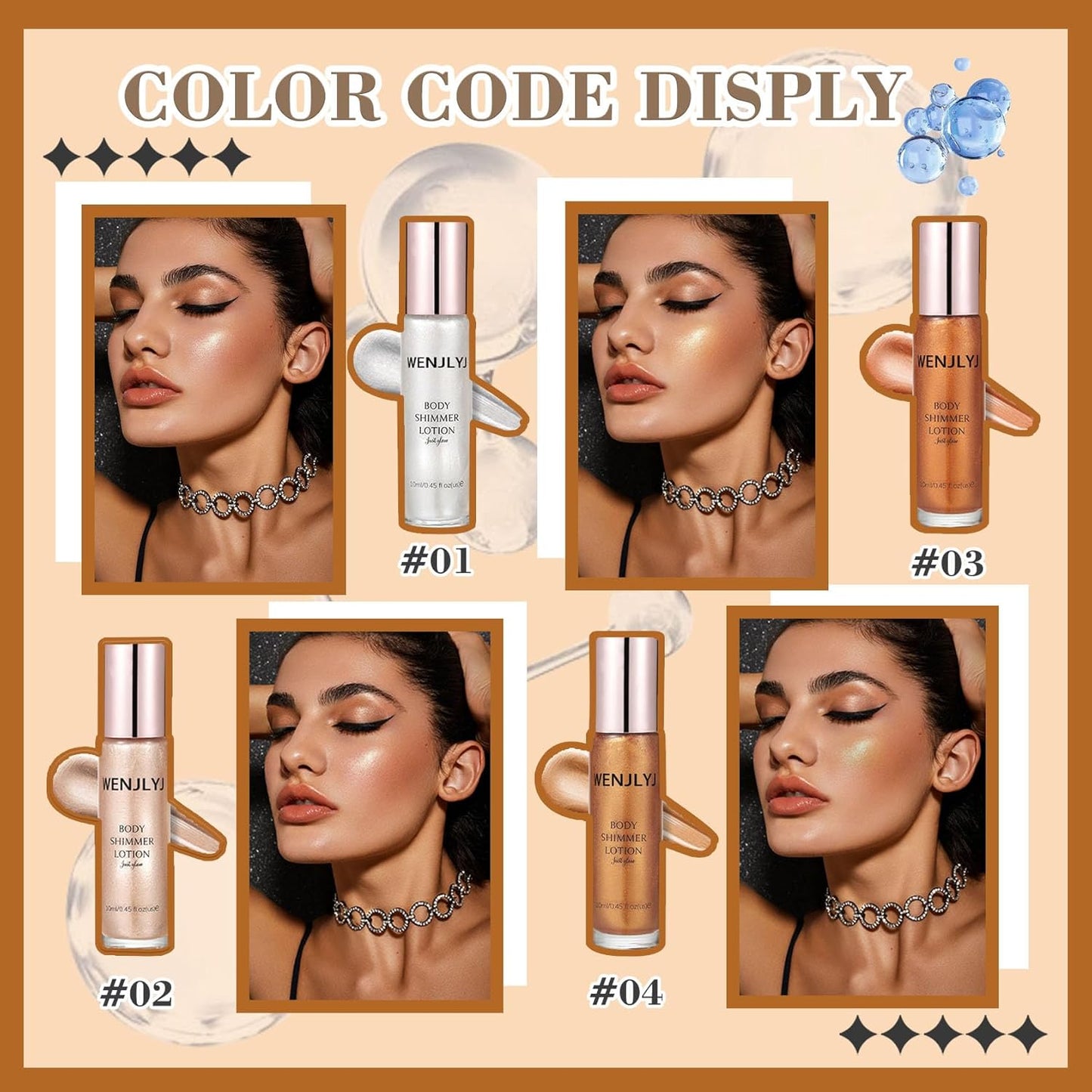 Glow On-the-Go: Waterproof Body Shimmer Oil Set - 4 High Gloss Luminizers for Face & Body