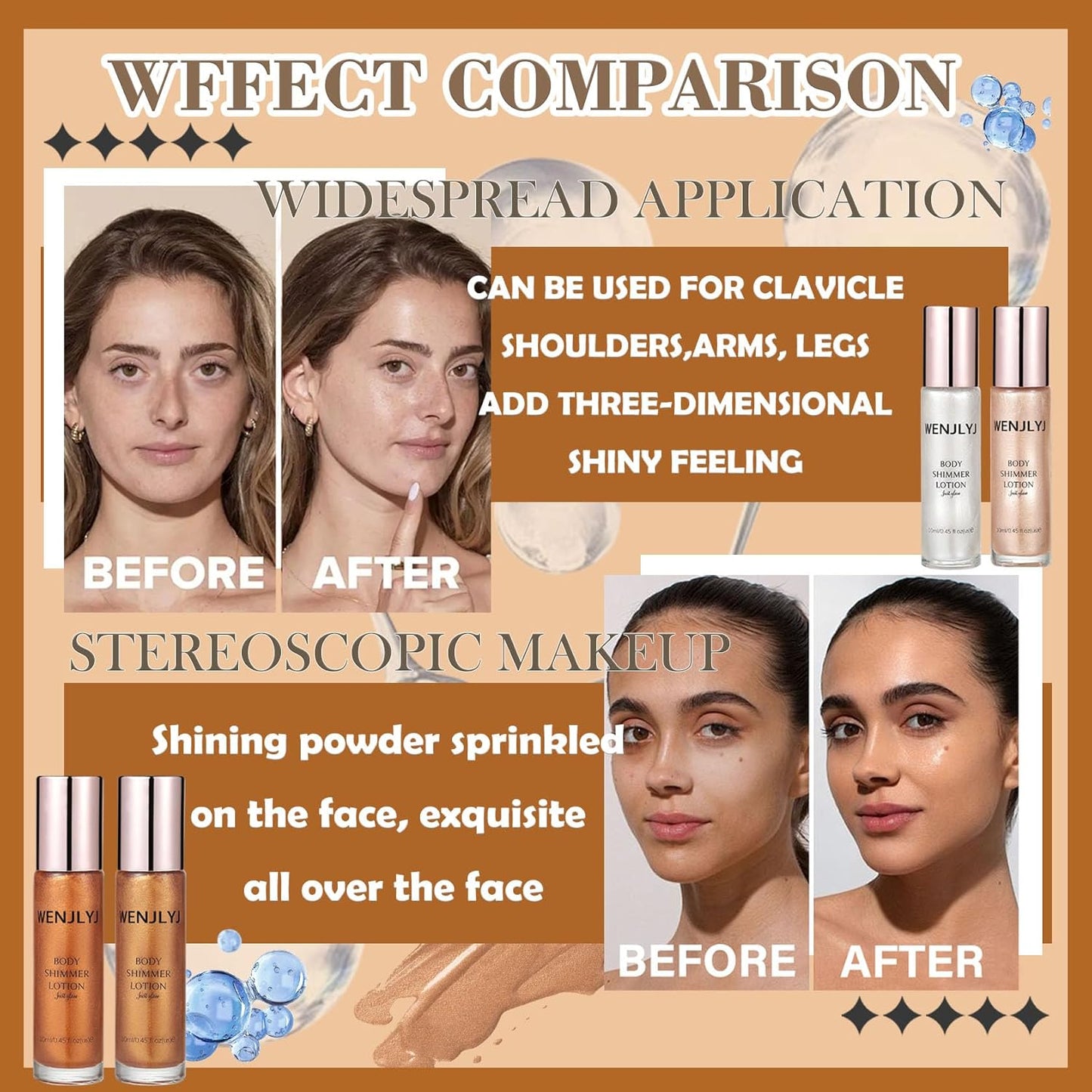 Glow On-the-Go: Waterproof Body Shimmer Oil Set - 4 High Gloss Luminizers for Face & Body