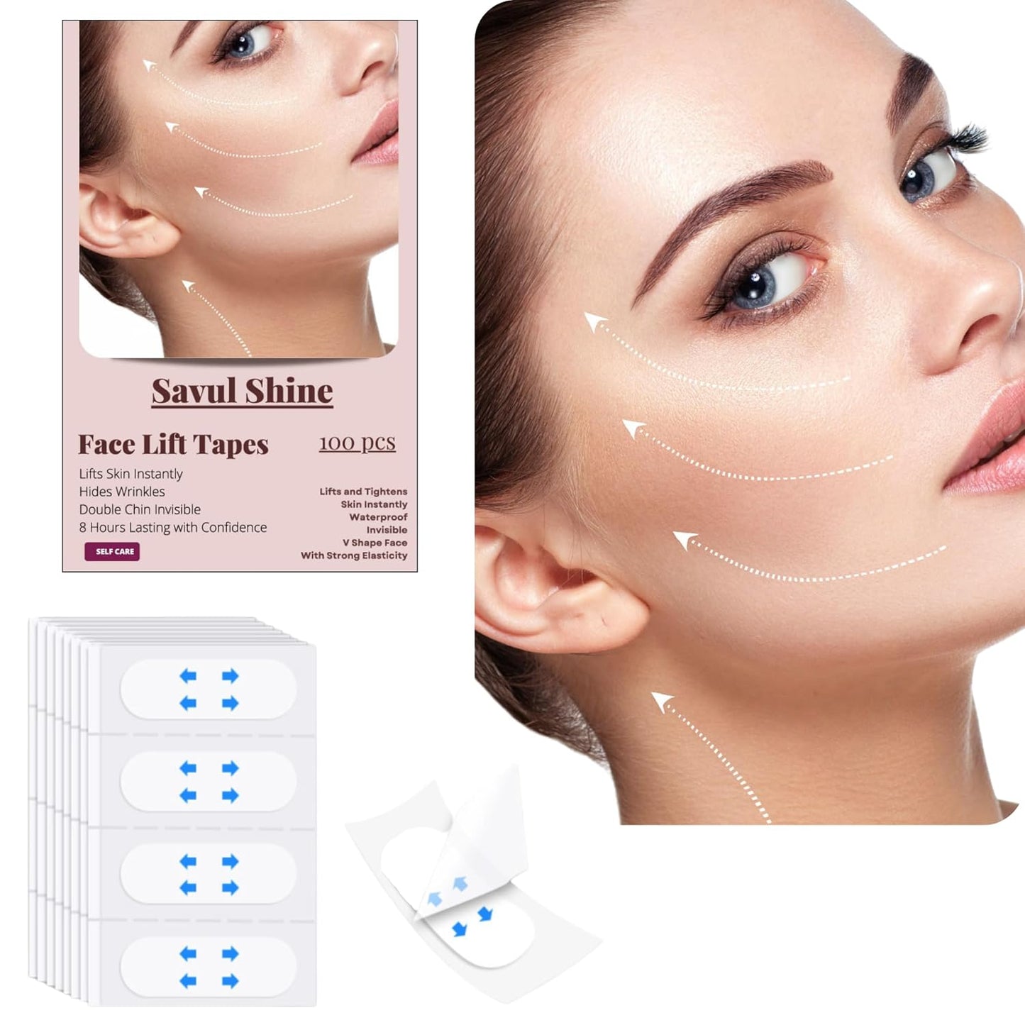 Face Lifting Tape Invisible 100 Pcs, Face Lift Tape, Anti-Sagging Skin Tape, Face Tape, Face Lift Strips, Face Lifting Bands, Anti-Wrinkle Face Tape, Face Lifting Tool, V Shape Face Lift Tape., Clear