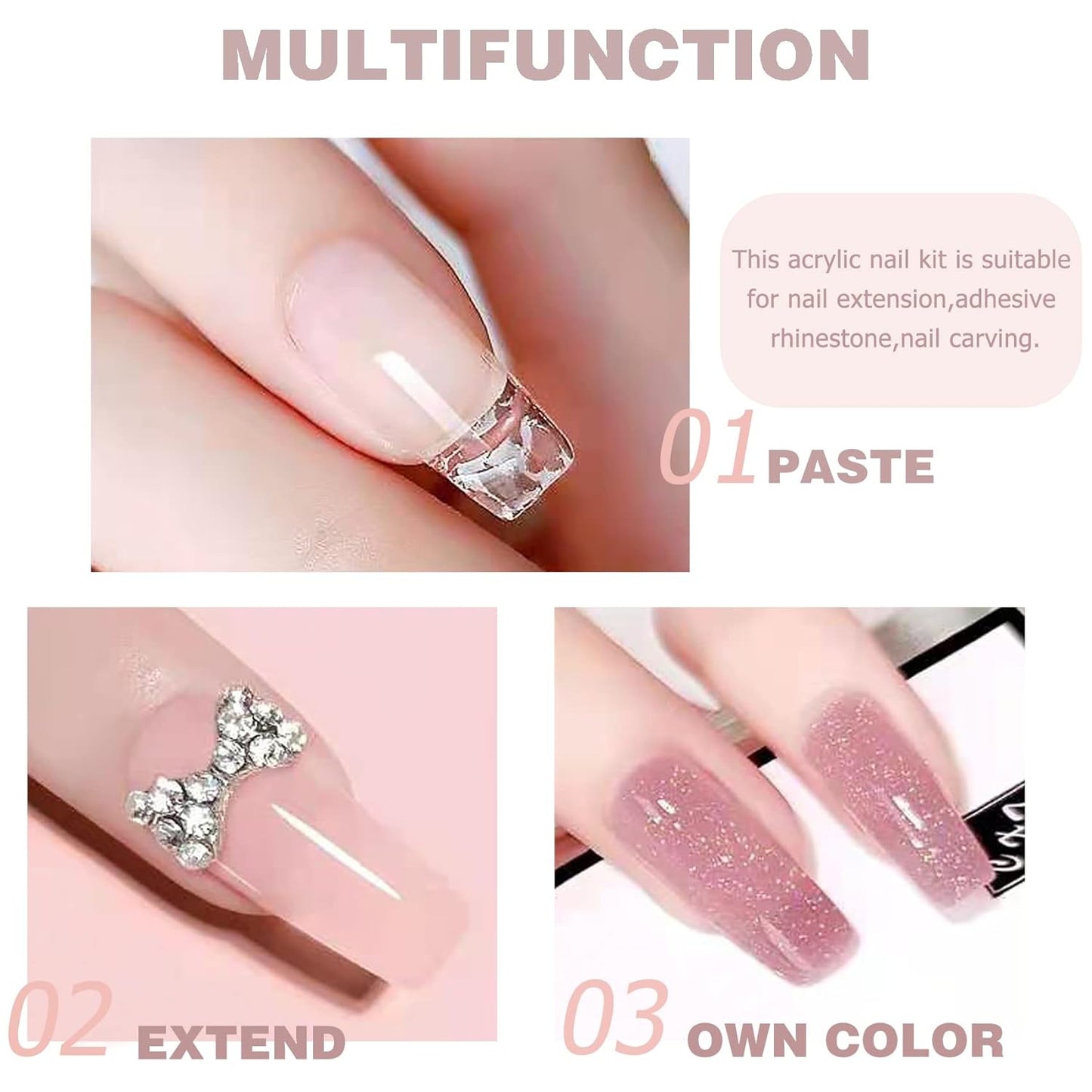 Acrylic Powder Nail Kit with Professional Liquid Monomer, Brush Cleaner, and Tools Set for Nail Extension System