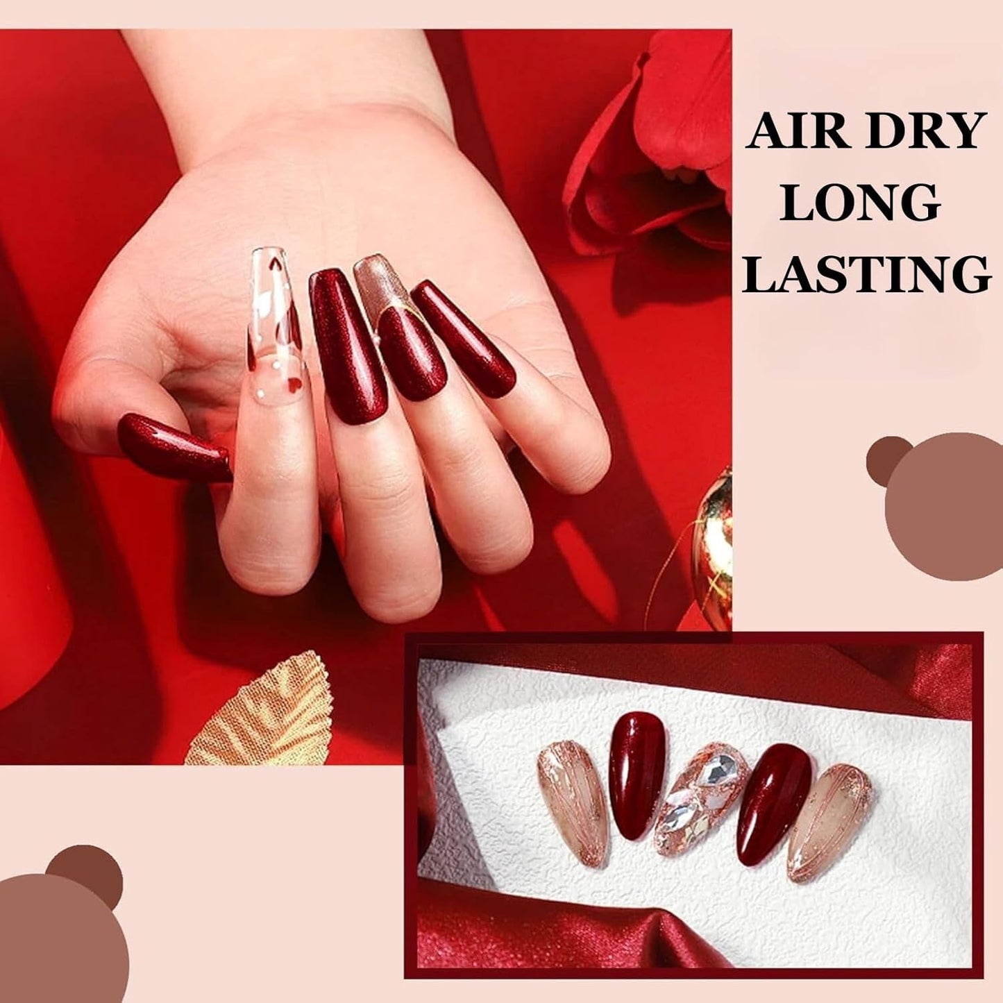 Burgundy Red Glamour: Quick Dry Shimmer Nail Polish for Effortless Elegance - Long Lasting Glitter Nail Varnish for Stunning DIY Nail Art