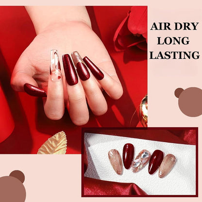 Burgundy Red Glamour: Quick Dry Shimmer Nail Polish for Effortless Elegance - Long Lasting Glitter Nail Varnish for Stunning DIY Nail Art