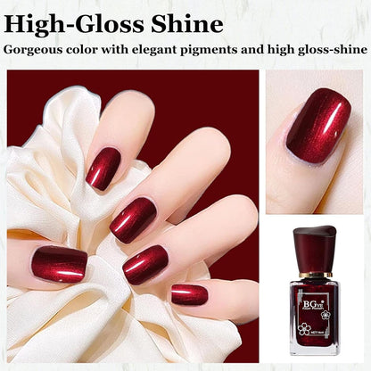 Burgundy Red Glamour: Quick Dry Shimmer Nail Polish for Effortless Elegance - Long Lasting Glitter Nail Varnish for Stunning DIY Nail Art