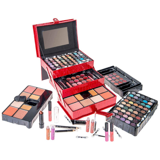 Ultimate All-in-One Red Makeup Kit: Eyeshadow, Blush, Face Powder, Lipstick & More with Stylish Reusable Organizer