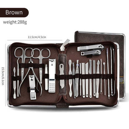 26 Piece Set Stainless Steel Nail Clippers Set Household Nail Cutter Suit with Box Trimmer Grooming Manicure Pedicure Nail Tools
