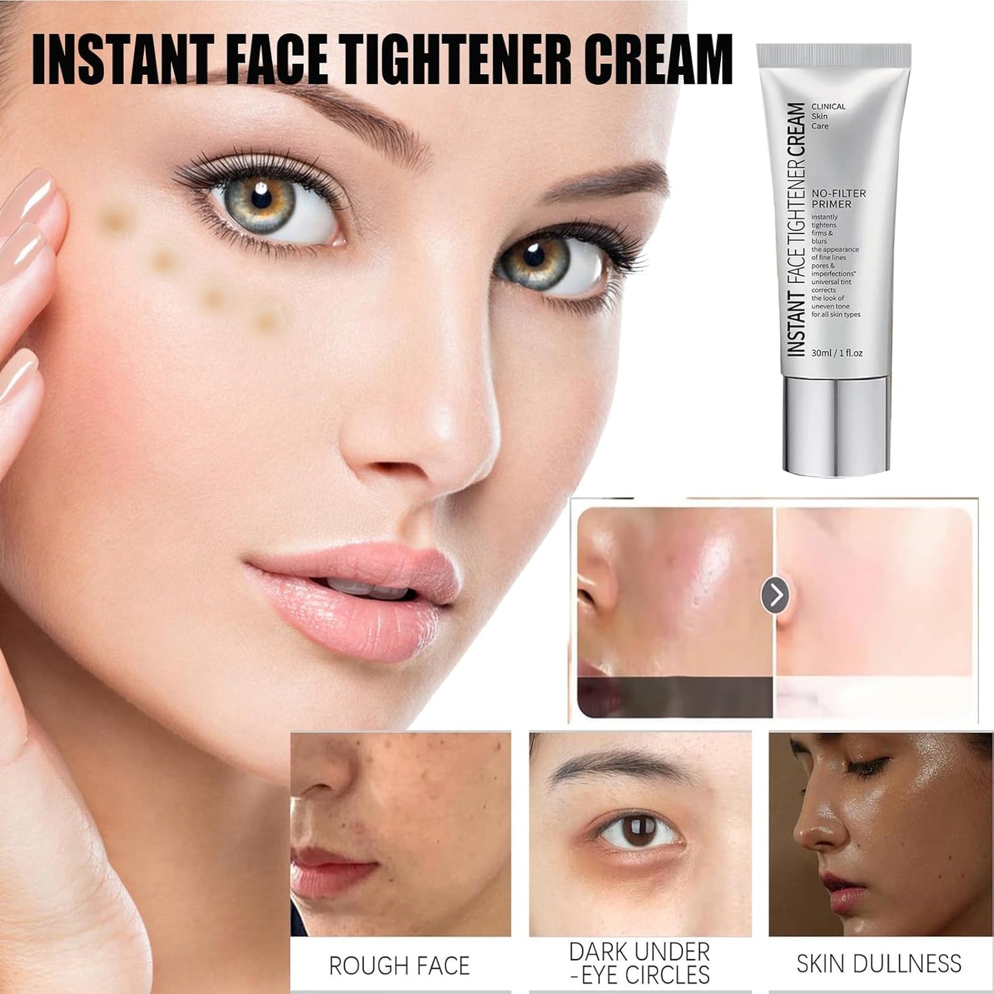 Instant Face Tightener No-Filter Primer with Brush Free, Instant Face Tightener Cream, Instant Skin Tightener, Instant Eye Tightener Easy-Wear Formula – Ultimate Lift & Smooth Finish (3PCS)