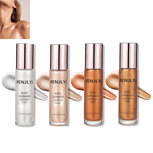 Glow On-the-Go: Waterproof Body Shimmer Oil Set - 4 High Gloss Luminizers for Face & Body