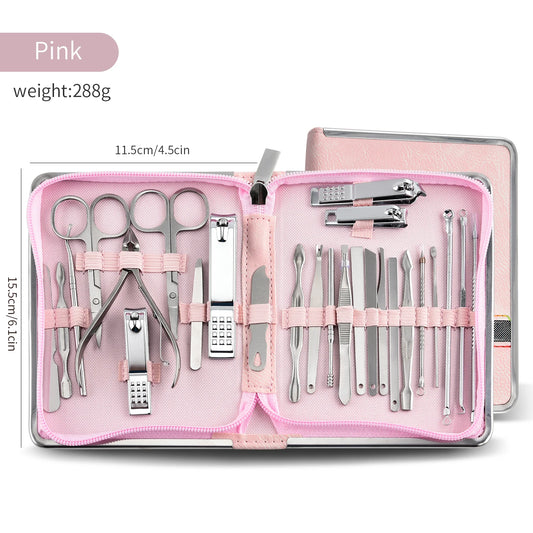 26 Piece Set Stainless Steel Nail Clippers Set Household Nail Cutter Suit with Box Trimmer Grooming Manicure Pedicure Nail Tools