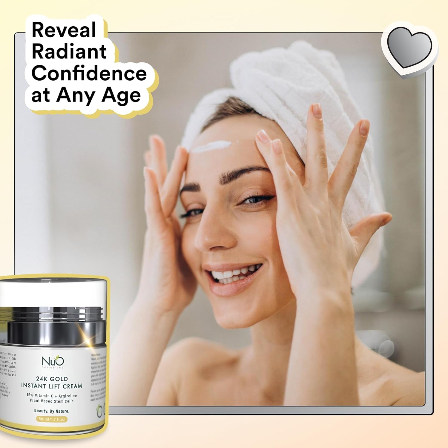 Nuorganic 24K Instant Face Lift Cream - Advanced Anti-Aging Moisturizer with Plant Stem Cells for Youthful Glow - Cruelty-Free Wrinkle Cream for All Skin - Vegan Beauty Skincare, 50Ml 3-Month Supply