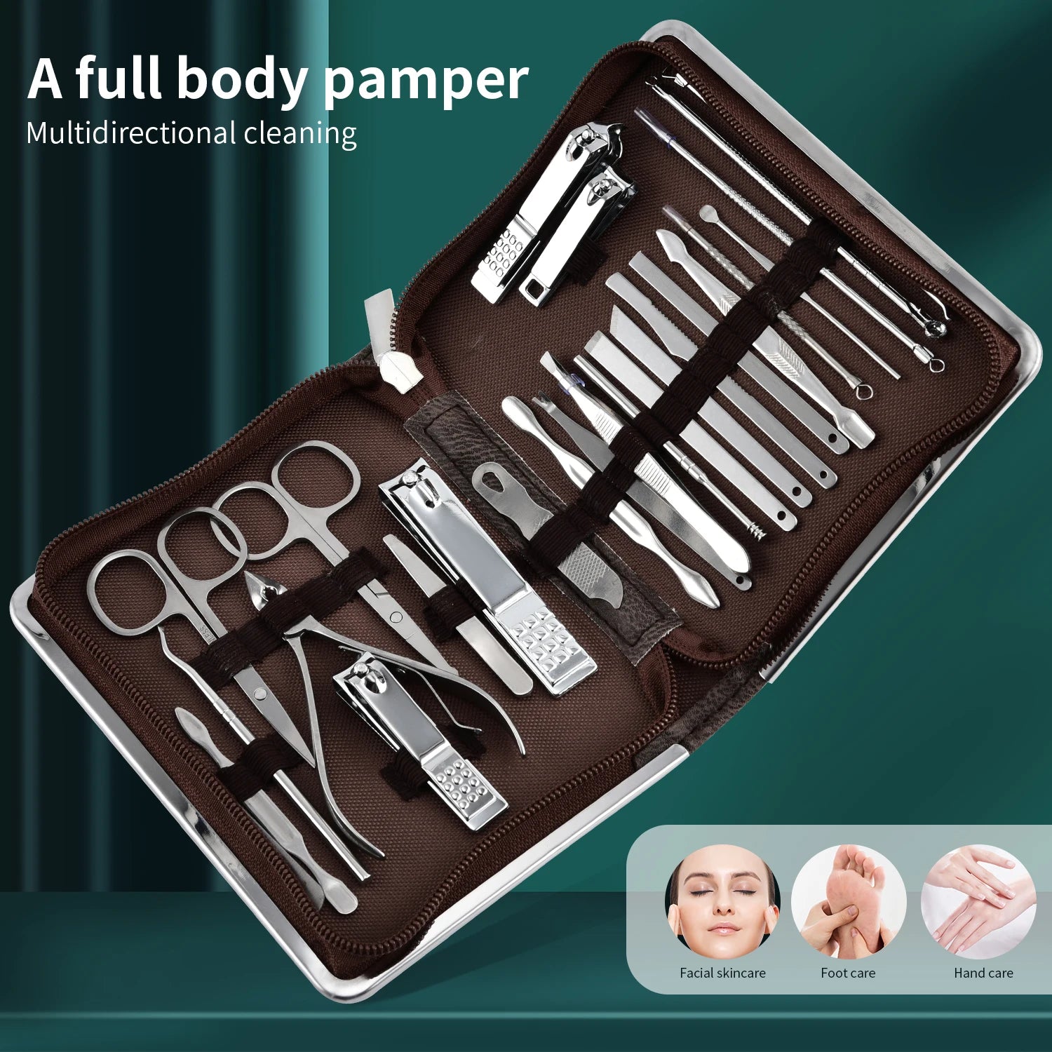 26 Piece Set Stainless Steel Nail Clippers Set Household Nail Cutter Suit with Box Trimmer Grooming Manicure Pedicure Nail Tools