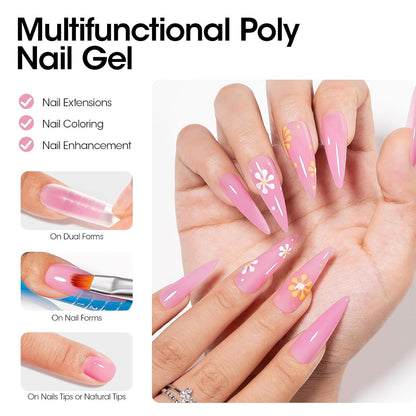 Premium Natural Pink Poly Nail Gel Builder - Versatile Gel for Nail Extensions and Artistic Creations | 60g Non-Toxic, Vegan, Long-Lasting Formula for Salon and DIY Use